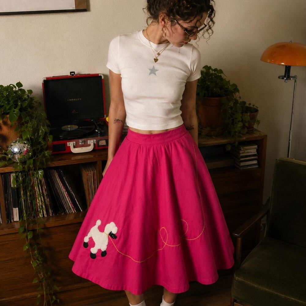 Vintage Hot Pink Poodle Circle Skirt 1950s Rockabilly Pin Up Size S